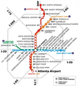Map of the four MARTA subway lines