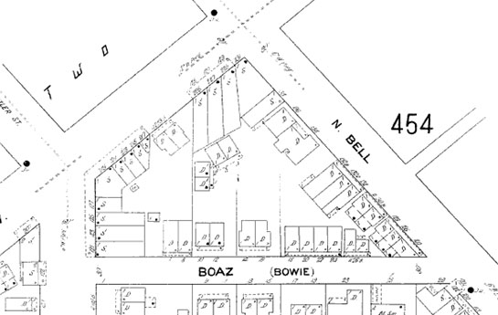 Corner of Edgewood and Bell, Atlanta 1911-1925, sheet 453, Sanborn Fire Insurance Maps.