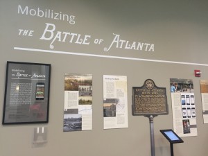A timeline and posters describing the Battle of Atlanta.