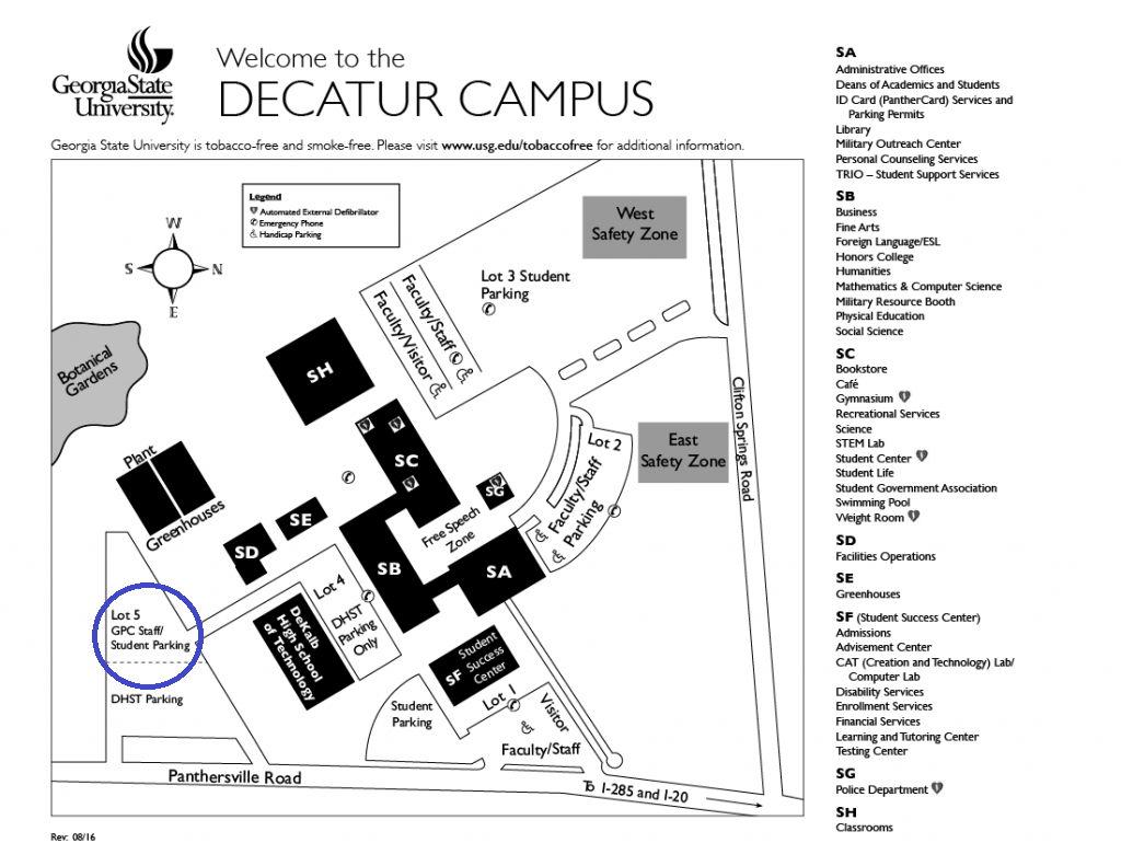 Map of Perimeter College Decatur campus with garden parking pointed out. 