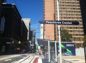 This is a picture of the Atlanta Streetcar. It allows people to travel throughout Downtown Atlanta. I rode it to get to and from Centennial Olympic park. It was only one dollar each way, which totally beat walking a mile there and back from my apartment. 