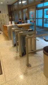 One of the check-in card swipe turnstile areas in Georgia State University