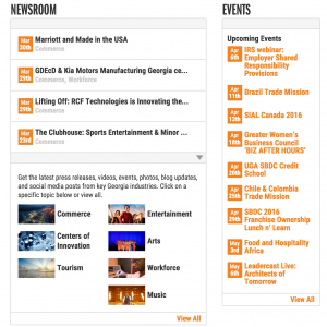 The Newsroom and Events section