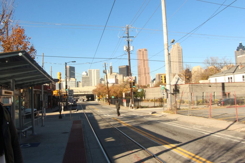 A view of downtown from the Edgewood Streetcar Stop