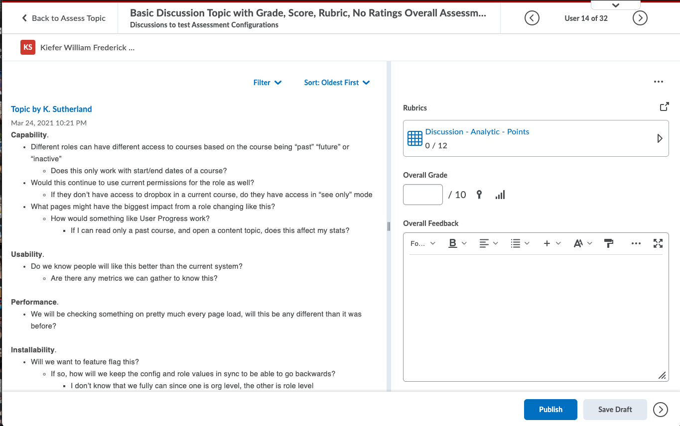 Screenshot of the new Discussion Evaluation Experience window's layout.