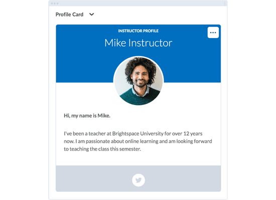 The profile card widget with an instructor image and about me section.