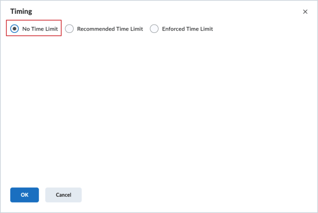 Image of the new No Time Limit option for quiz timing.