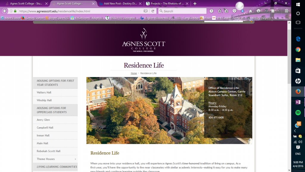 This is the residence life page, from: agnesscott.edu