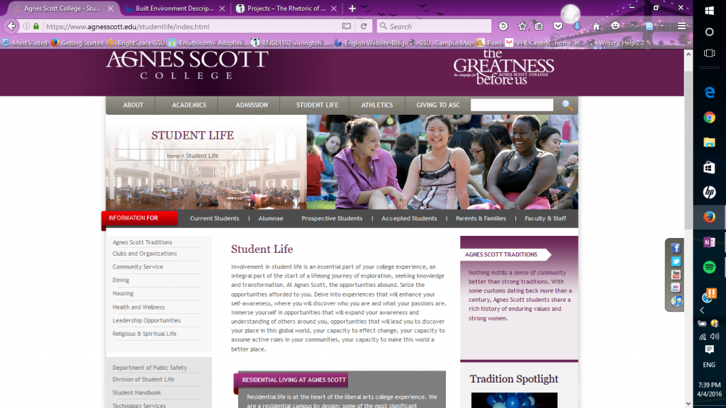 The student life page, from: agnesscott.edu
