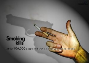 Even without the text "Smoking kills," the audience would understand the correlation between smoking and premature death. Source: "Attraction and Persuasion in Advertising: A beginner's guide to visual rhetoric"