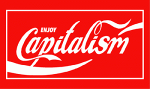 Coke styled background with letters saying "Enjoy capitalism"