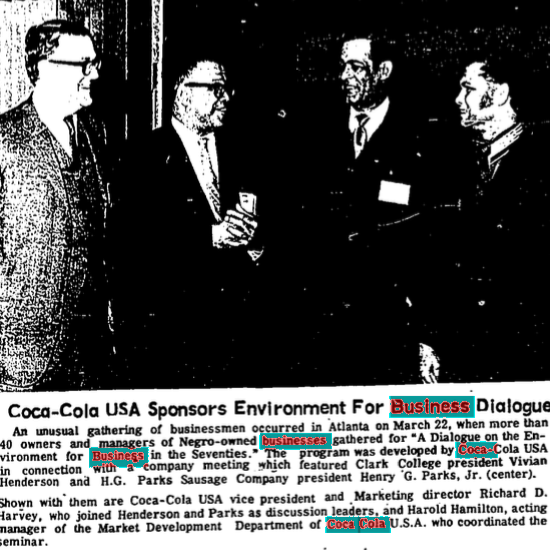 "Coca-Cola USA Sponsors Environment for Business Dialogue" Photo Standalone, The Atlanta Daily World, Apr. 22, 1971, 2