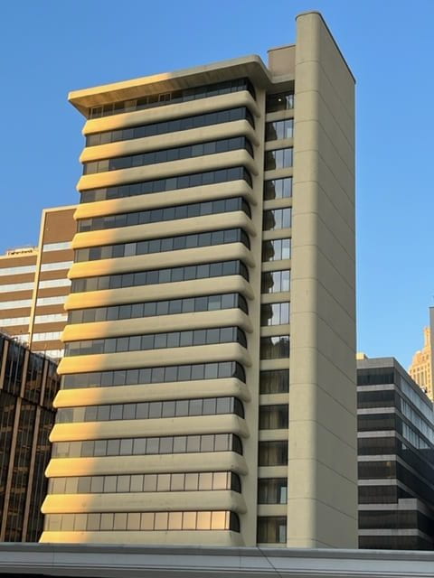 View of the top 14 floors of Five Points Plaza.