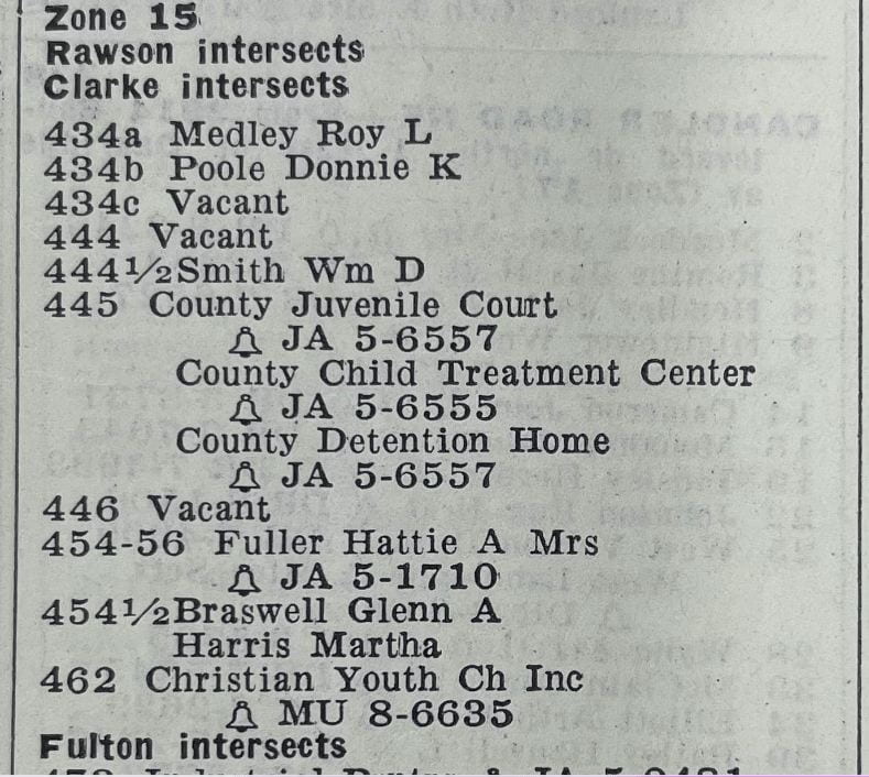1961 City Directory entry for Capitol Avenue