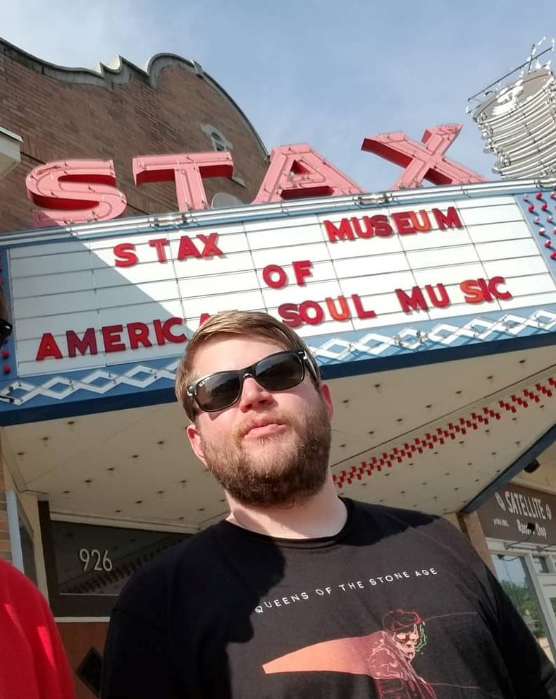 Self photograph of Brian Roberts in front of Stax Records museum in Memphis, Tennessee. 