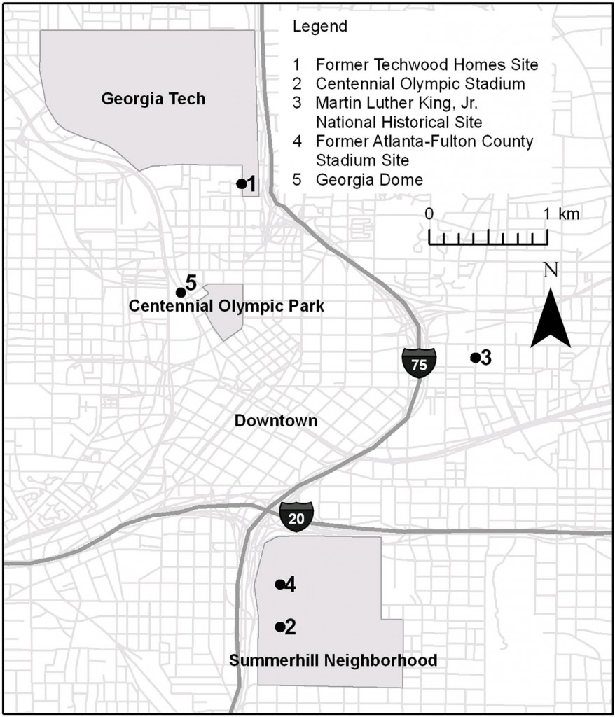 This is a depiction of some of Atlanta's Olympic related areas and other landmarks