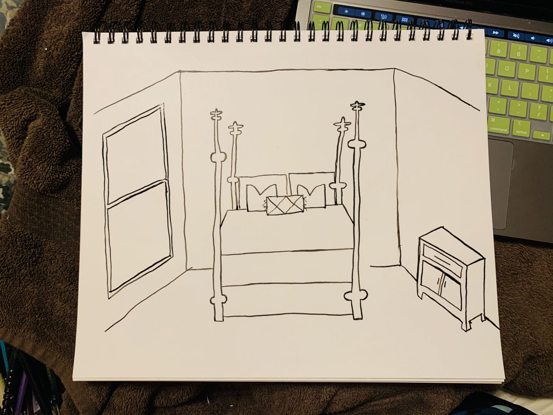 Bedroom furniture interior. Room line sketch drawing. Home Indoor design.  Perspective of a interior space Stock Vector Image & Art - Alamy
