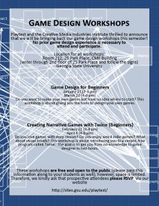 PDF download of Game Design Workshop flyer