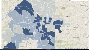 A map depicting places where gentrification has taken place in Atlanta